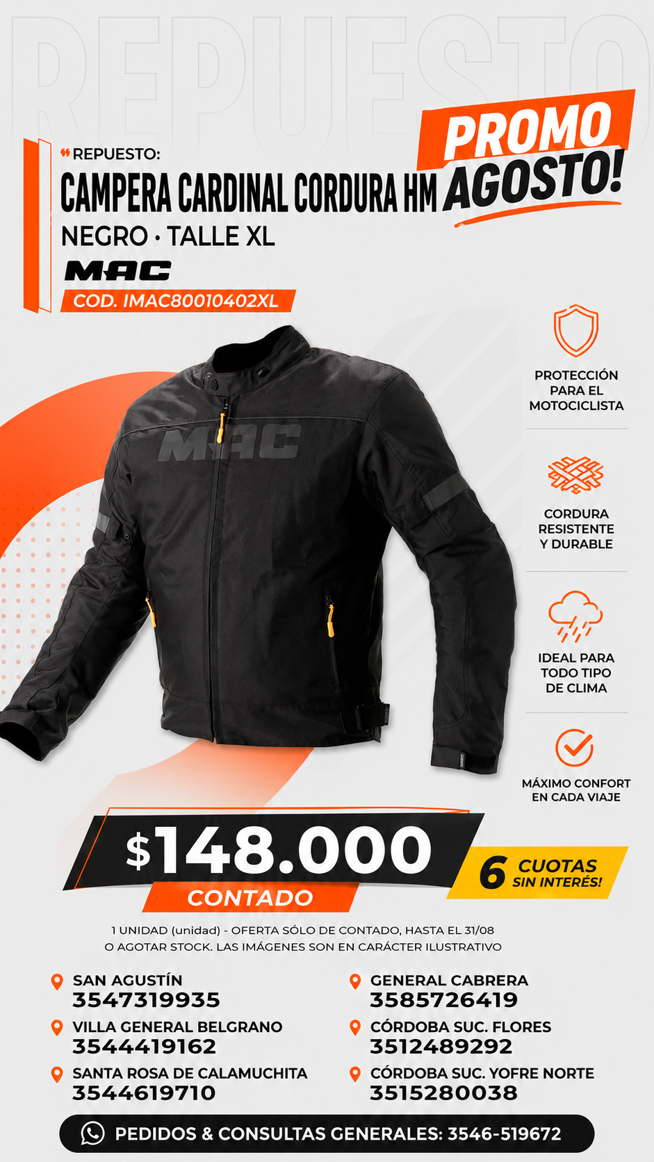 CAMPERA CARDINAL CORDURA HM NG TALLE XL MAC PROMO $148.000!