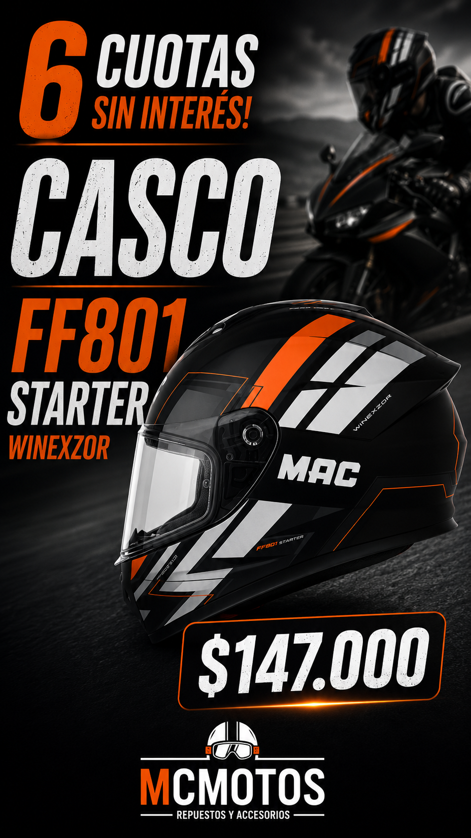 CASCO INTEGRAL MAC 801 STARTER RAVIS EN 6 CUOTAS SIN INTERES $147.000