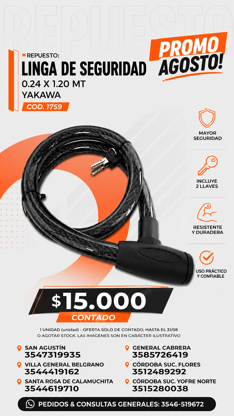 LINGA DE SEGURIDAD 0.24 X 1.20 MT PROMO AGOSTO $15.000!